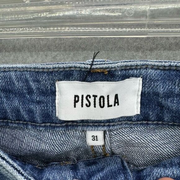 Pistola Womens Medium Wash Blue High-Rise Distressed Straight Jeans Size 31 - Picture 6 of 11